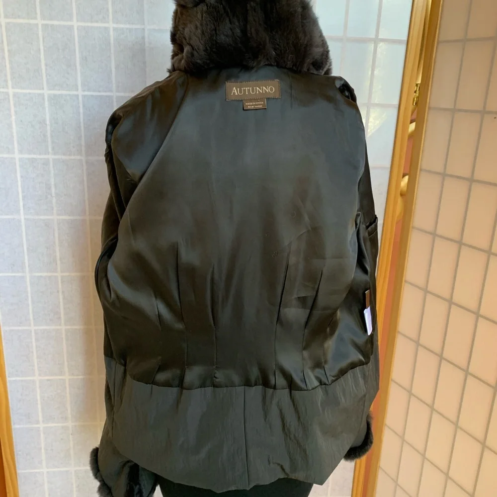 Autunno Jacket Coat with Rex Fur Trim Size M - Picture 6 of 8